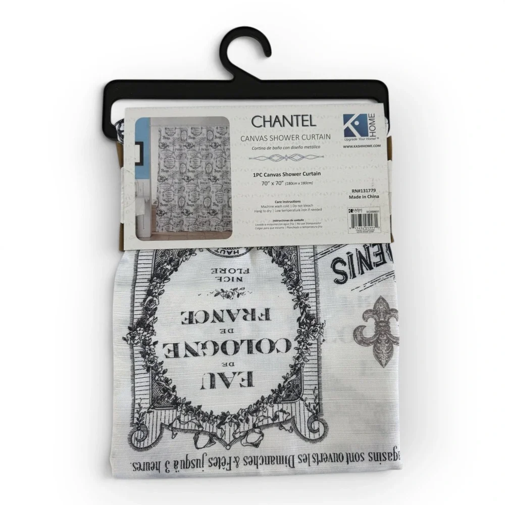 Kashi‎ Home Chantel Canvas Shower Curtain Paris French Script Fleur-de-lis 70x70